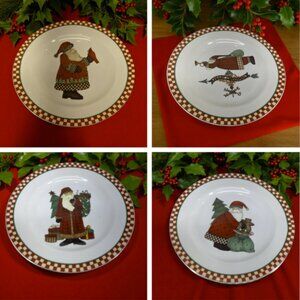 VINTAGE '98 DEBBIE MUMM -- "Magic of Santa", Dessert Plates, Set of 4, Red/White